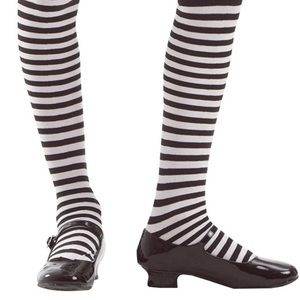 Girls Tights Sz Large Black White Striped Halloween Children's Cosplay Costume